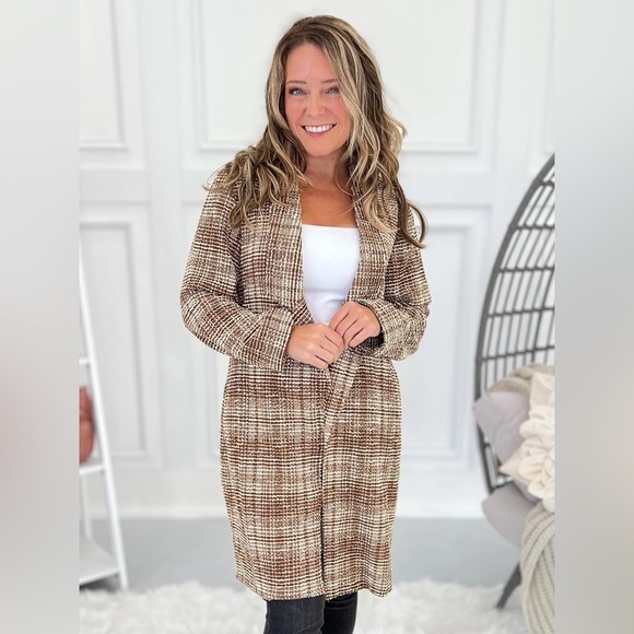 Scarlett Sweaters - Scarlett Women's Beige Checkered Cardigan